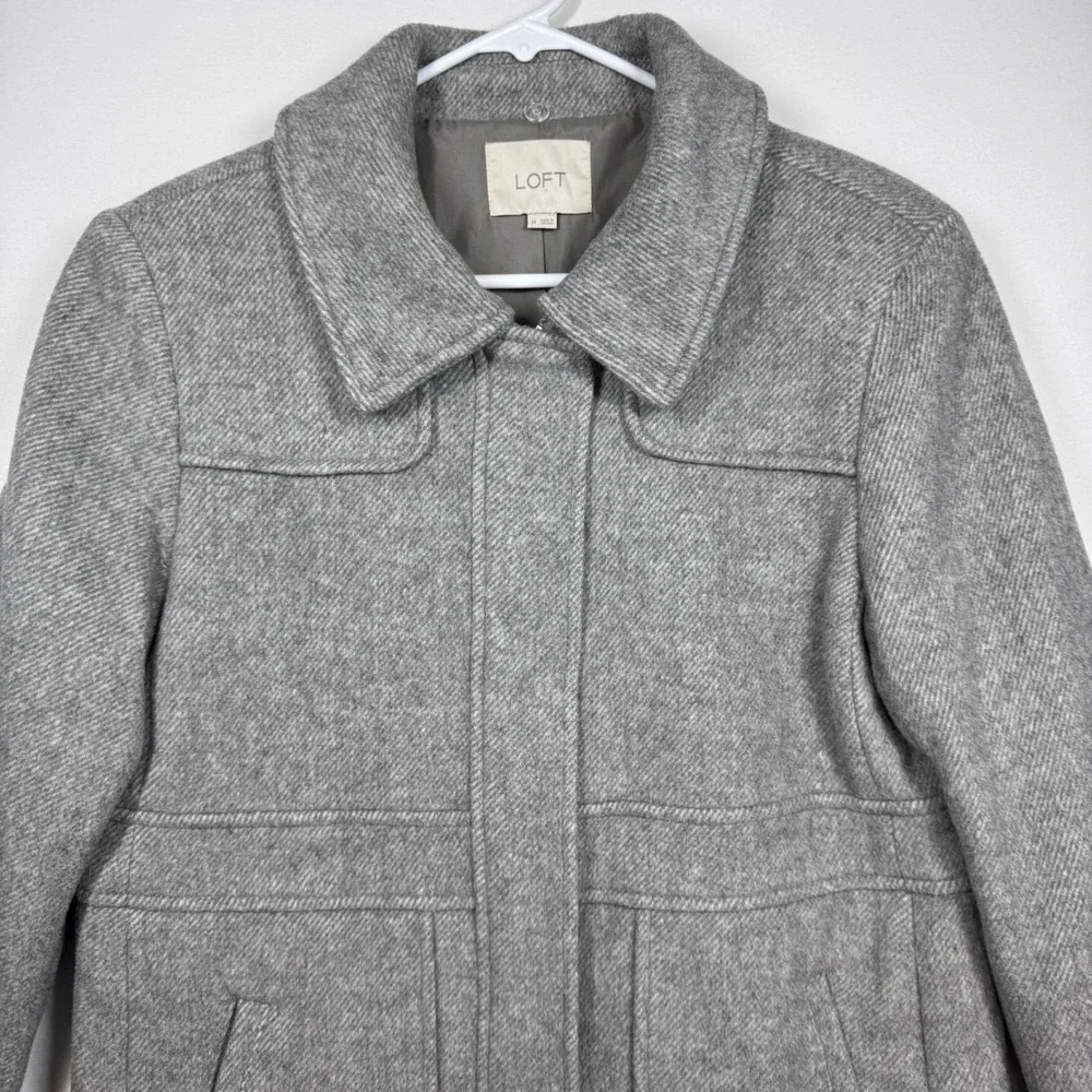 LOFT Women's Grey‎ Herringbone Wool Blend Peacoat Jacket Size Medium